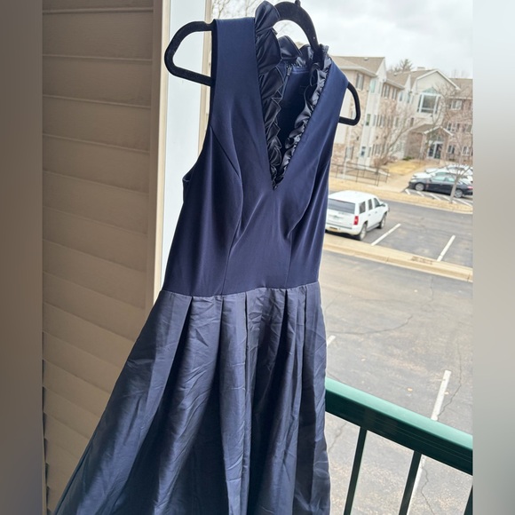🆕Jessica Howard Navy Fit & Flare Dress Size 8 Ruffle Midi Cocktail Party Elegant - Picture 5 of 14